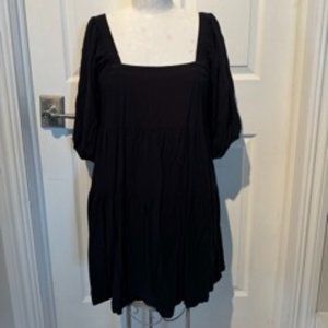 Black Square Neck Cotton Mini Dress